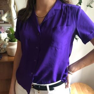 Vintage Silk Button Up Short Sleeve Blouse